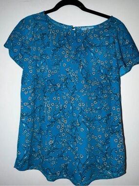 CeCe Blue Floral Short-Sleeve Women's Top